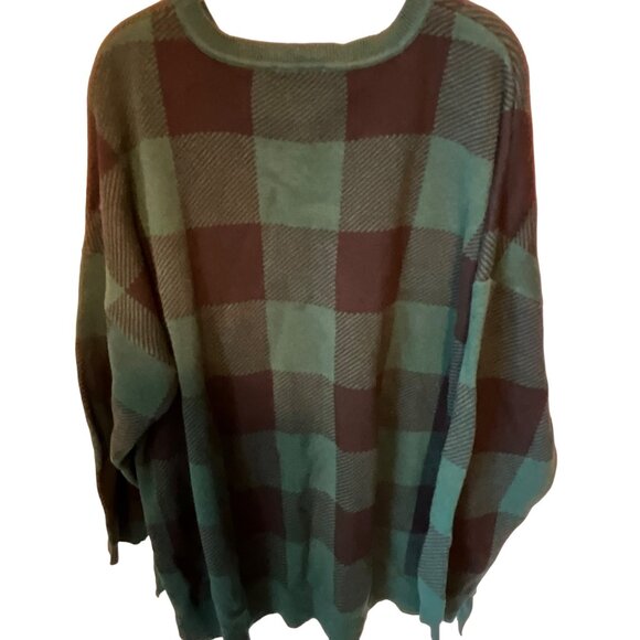Denim & Co Green/Black Plaid Jacquard‎ Pullover Sweater 2XL Side Slit A555517 - Picture 4 of 5